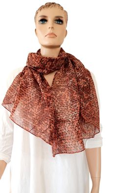 Italy Blogger Schal Tuch Halstuch Scarf Seide/Baumwolle toller Print in Rotbraun