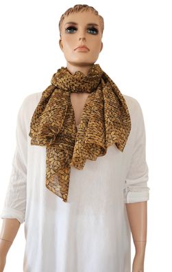 Italy Blogger Schal Tuch Halstuch Scarf Seide/Baumwolle toller Print Braun/Curry