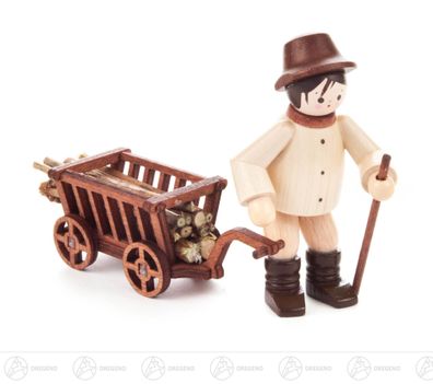 Miniatur Waldarbeiter mit Wagen natur H=ca 6,5cm NEU Erzgebirge Weihnachtsfigur