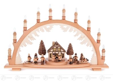 Schwibbogen mit Haus und Winterkindern, elekt. beleuchtet, innenbel. Gebäude