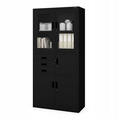 Aktenschrank Büroschrank Metallschrank Tresor Safe Geheimfach 185x90x40 cm Schwarz