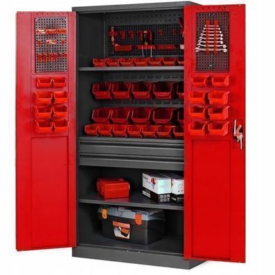 Werkzeugschrank Werkstattschrank mit Schubladen 185 x 92 x 50 cm Anthrazit-rot