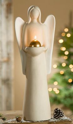 GILDE Teelichtleuchter Engel „Lucia“ | Keramik creme | H 49 cm | Art.-Nr. 30777 |