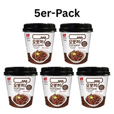 5er-Pack Yopokki Reiskuchen Tteokbokki Topokki Black Bean Sauce Jjajang Cup 120g