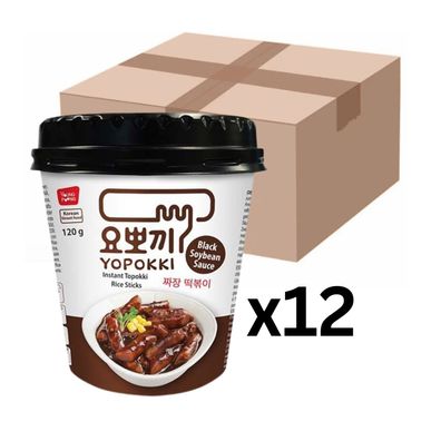 12er-Pack Yopokki Reiskuchen Tteokbokki Topokki Black Bean Sauce Jjajang Cup 120g