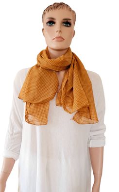 Italy Blogger Schal Tuch Scarf Halstuch Seide/Baumw. asymetrisch Pünktchen Curry