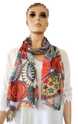 Italy Blogger Schal Tuch Halstuch Scarf Seide/Baumwolle bunter Print Mehrfarbig