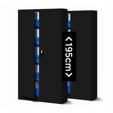 2er Set Aktenschrank Metallschrank Büroschrank 195 x 90 x 40 cm Schwarz