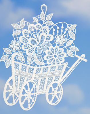 Fensterbild Weiß Plauener Spitze Fensterdekoration Landhaus Sommer Blumen 24 cm