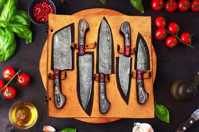 Hand-Forged Damascus Steel Chef Knife Set 5-Piece | Professional Kitchen Knife Set