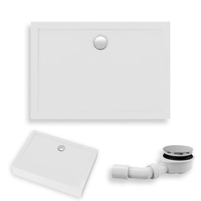 Duschwanne Rechteck Acryl LIDER 90x70x2x12 Weiß | Ablaufgarnitur & Füße im SET!
