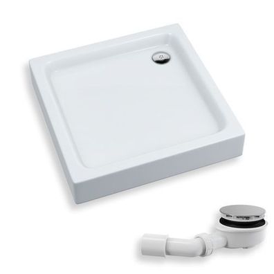 Duschwanne Quadratisch Acryl GRANDO PLUS 70x70x7x17 Weiß | Ablauf & Füße im SET!