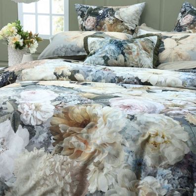 Beddinghouse Satin Bettwäsche 135x200 Polly multi Flowerpower Blüten Rosen grau grün