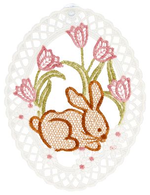 Fensterbild Ostern Plauener Spitze Fensterdekoration Osterhase Altrosa 20 cm