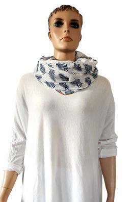 Blogger Loop Schal Halstuch Schlauchschal Baumwolle Viskose Blätter Weiß/Blau