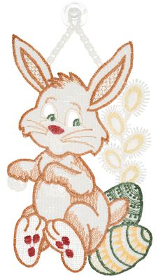 Fensterbild Ostern Plauener Spitze Osterdekoration Fensterdekoration Hase Grün