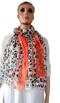 XXL Schal Scarf Halstuch Tuch Viskose/Baumwolle bunter Animalprint Hell/Orange