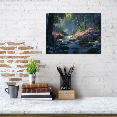 Leinwandbild Wald Fluss Bäume Grün Leinwand Bilder Wanddeko Wohnzimmer Schlafzimmer