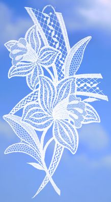 Fensterbild Frühling Weiß Plauener Spitze Fensterdekoration Ostern Narzisse 32cm