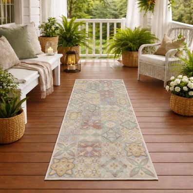 QLS Küchenläufer 60x140cm Beige Teppich Wasserfest Pflegeleicht Balkon Terrasse 11419
