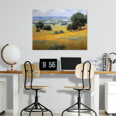 Leinwandbild Feld Bäume Gelb Leinwand Bilder Wanddeko Wohnzimmer Schlafzimmer