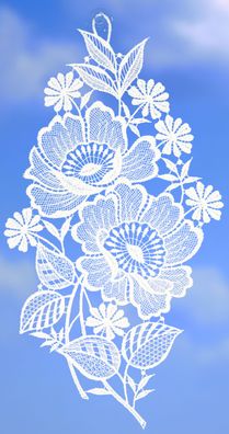 Fensterbild Weiß Plauener Spitze Fensterdekoration Sommer Herbst Mohnblumen 32cm