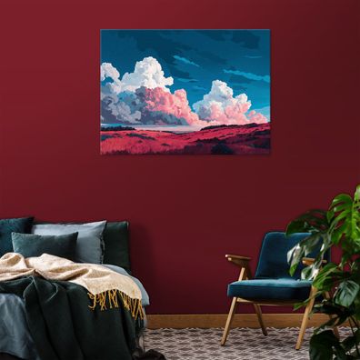 Leinwandbild Feld Blau Rot Wolken Leinwand Bilder Wanddeko Wohnzimmer Schlafzimmer