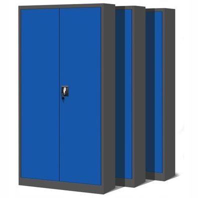 3er Set Aktenschrank Metallschrank Büroschrank 195 cm x 90 cm x 40 cm Anthrazit/Blau