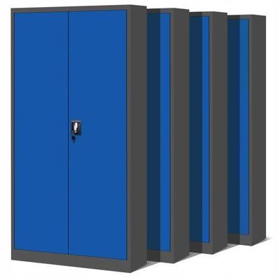 4er Set Aktenschrank Metallschrank Büroschrank 195 cm x 90 cm x 40 cm Anthrazit/Blau
