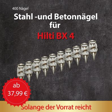400 Stück Hochleistungsnagel für Stahl und Beton wie Hilti X-P 17, 20, 24 B4 MX