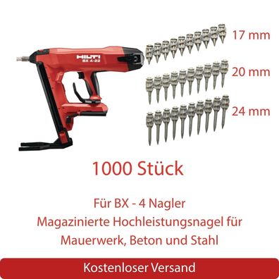 1000 Stück Hochleistungsnagel für BX 4 Stahl + Beton wie Hilti X-P 17, 20, 24