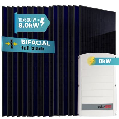 SUNNIVA® 8.0 kW Solaranlage, 16x 500 W Solarmodule, SolarEdge SE8K (3-phasig)