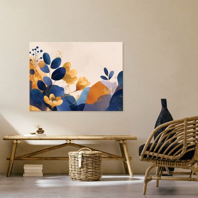 Leinwandbild Abstrakt Blumen Blau Leinwand Bilder Wanddeko Wohnzimmer Schlafzimmer