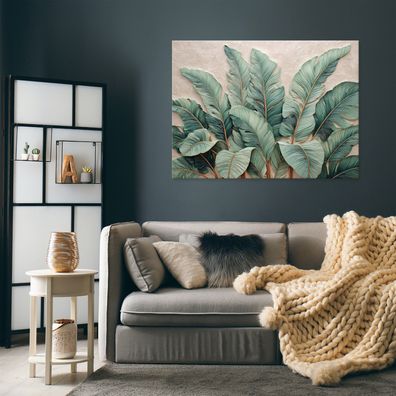 Leinwandbild Blätter Grün Weiß Natur Leinwand Bilder Wanddeko Wohnzimmer Schlafzimmer