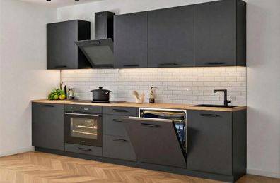 Küchenzeile Axis 280 cm DW Schwarz Matt- Küche, Küchenblock 2,8m, Einbauküche