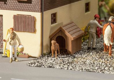 Hundehütte mit Hund, Faller Modell Bausatz Miniaturwelten H0 (1:87), Art. 180939