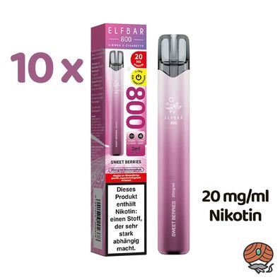 ELFBAR E-Shisha SWEET Berries 10x * 20mg/ml Nikotin* 800 Züge, Einweg-E-Zigarette