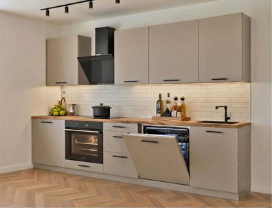 Küchenzeile Axis 280 cm DW Kaschmir Matt- Küche, Küchenblock 2,8m, Einbauküche