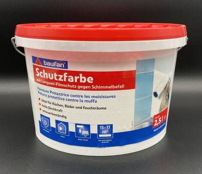 Baufan Schutzfarbe 2,5l Schimmel Schutz Farbe Wandfarbe Deckenfarbe innen