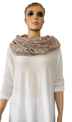 XXL Loop Schal Halstuch Schlauchschal Baumw. Viskose Metallic Sterne Taupe/Silber