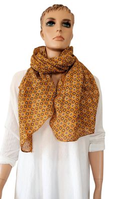 Italy Blogger Schal Halstuch Scarf Seide/Baumwolle asymetrisch Print Farbe: Curry