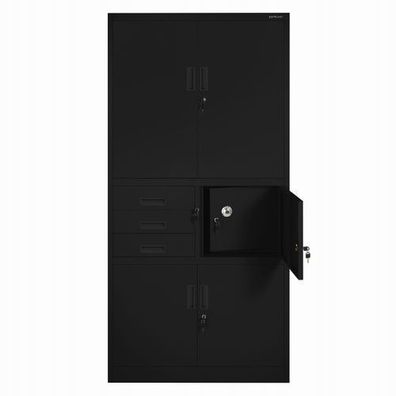 Aktenschrank Büroschrank Metallschrank Tresor Safe Geheimfach 185x90x40 cm Schwarz