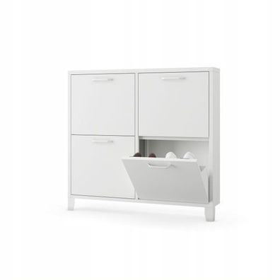 Jan Nowak Schuhschrank Schmal Weiß mit 4 Fächern 96 x 90 x 17 cm