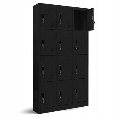 Wertfachschrank 12 Türen Metall 185x90x40cm Schwarz Jan Nowak