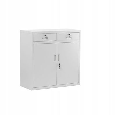 Kleiner Aktenschrank Büroschrank mit 2 Schubladen 90 cm x 90 cm x 40 cm Grau