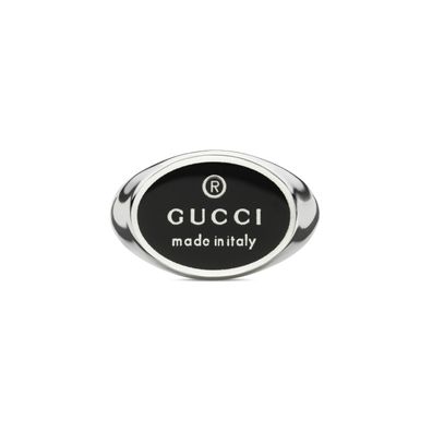 Gucci – YBC797143001 – Markenzeichen-Chevalier-Ring aus Sterlingsilber mit schwarz em
