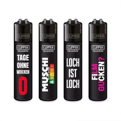 Clipper Reibrad Feuerzeuge FFX Sex Sprüche, 4 Stück