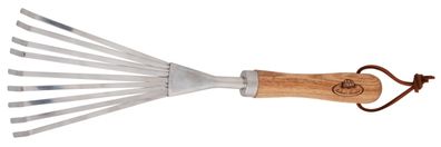 Esschert Design Garten Hand Laub Rechen Kleinfeger Fächerbesen Edelstahl Holz