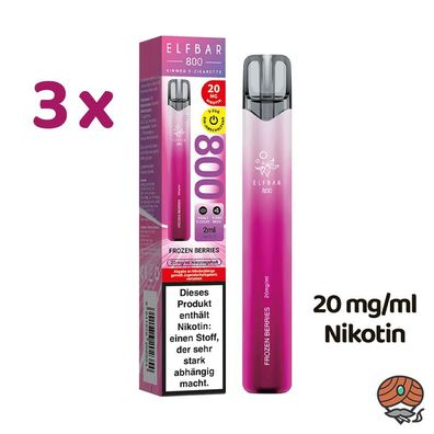ELFBAR E-Shisha FROZEN Berries 3x * 20mg/ml Nikotin* 800 Züge, Einweg-E-Zigarette