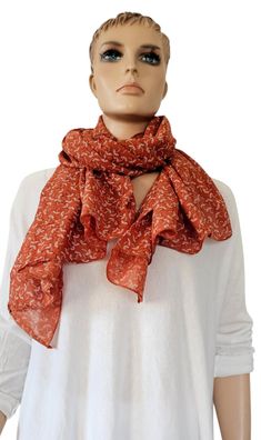 Italy Schal Halstuch Scarf Seide/Baumw. asymetrisch kleiner Blätterprint Terrakotta